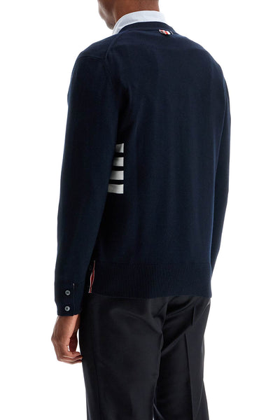 THOM BROWNE 4-bar cotton cardigan for MKC581A Y3043 NAVY | Italystation.com - Shop Now at italystation.com