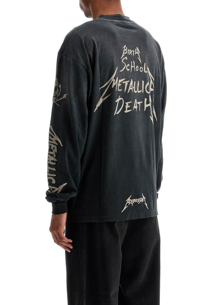 black stained cotton and hemp t-shirt with metallica print MLM4366 STAINED BLACK