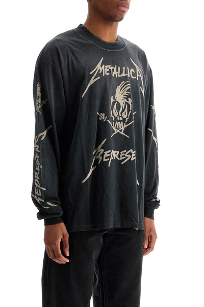 black stained cotton and hemp t-shirt with metallica print MLM4366 STAINED BLACK