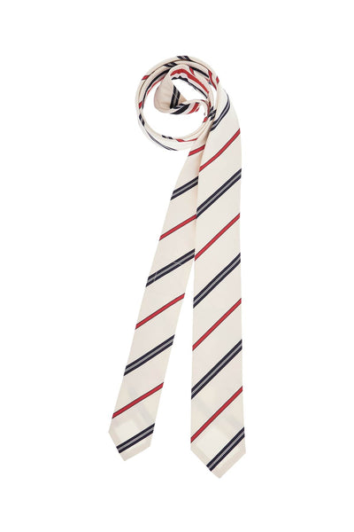 classic ivory tie with red and blue stripes in silk and cotton MNL001A F0794 RWBWHT