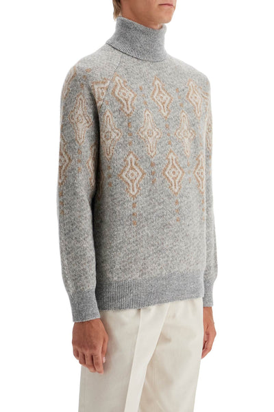 geometric jacquard turtleneck sweater MSO708403 GRIGIO+CAMMELLO+OYSTER