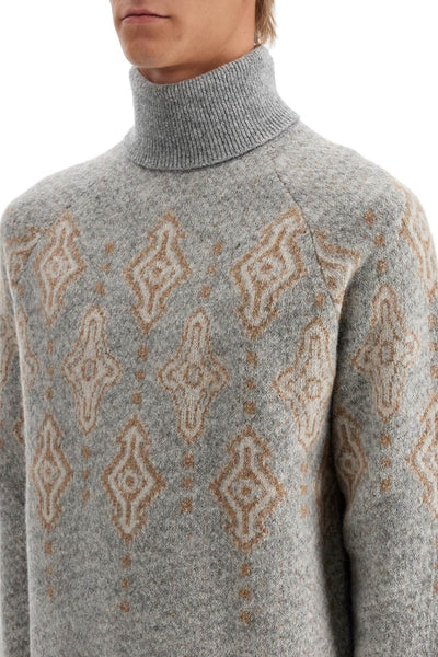 geometric jacquard turtleneck sweater MSO708403 GRIGIO+CAMMELLO+OYSTER