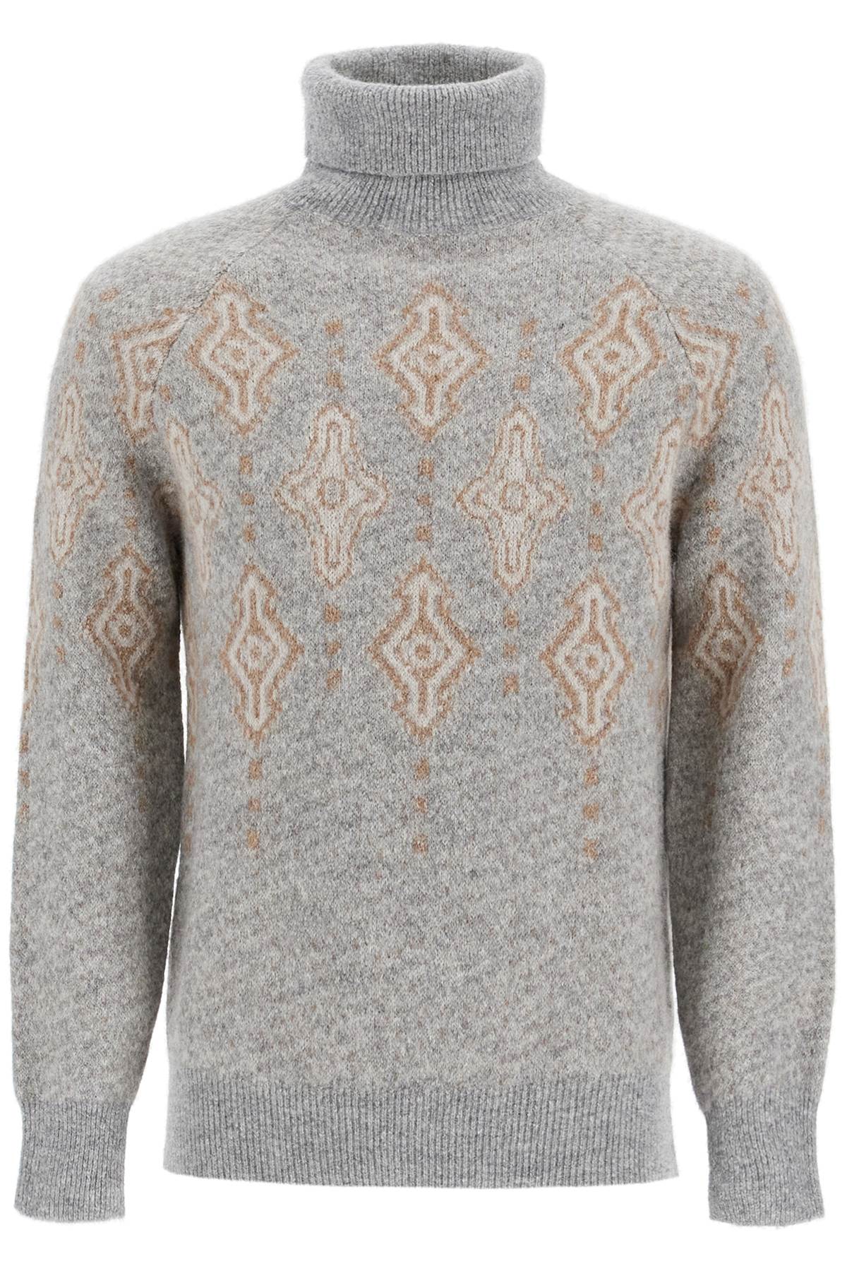 geometric jacquard turtleneck sweater MSO708403 GRIGIO+CAMMELLO+OYSTER