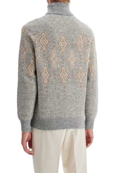 geometric jacquard turtleneck sweater MSO708403 GRIGIO+CAMMELLO+OYSTER