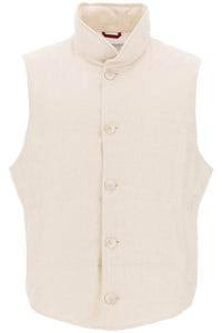 sleeveless down jacket in linen, MW4821852 SABBIA PANAMA