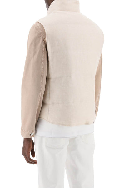 sleeveless down jacket in linen, MW4821852 SABBIA PANAMA