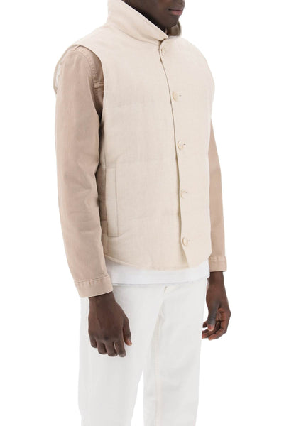 sleeveless down jacket in linen, MW4821852 SABBIA PANAMA