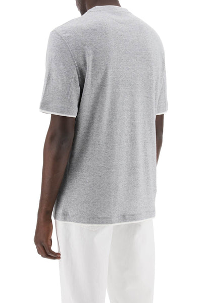 Brunello cucinelli overlapped-effect t-shirt in linen and cotton MW8357427 GRIGIO MEDIO OFF WHITE