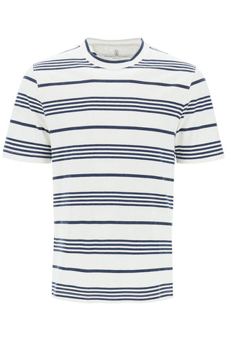 Brunello cucinelli striped crewneck t-shirt MW8401308 OFF WHITE DENIM ANTRACITE