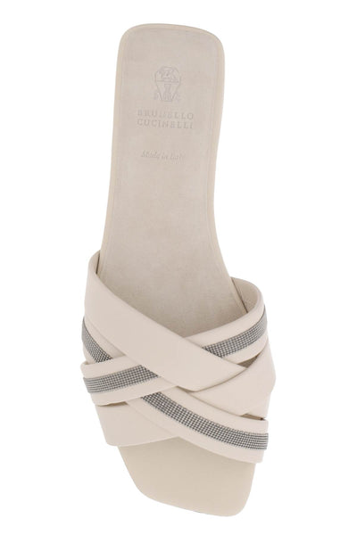 Brunello cucinelli「裝飾魅力的納帕皮拖鞋」MZSKC2636 AVORIO RUTENIO