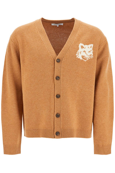 "fox head wool cardigan with NM00508KM0329 SEQUOIA