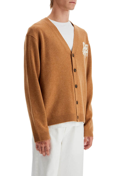 "fox head wool cardigan with NM00508KM0329 SEQUOIA