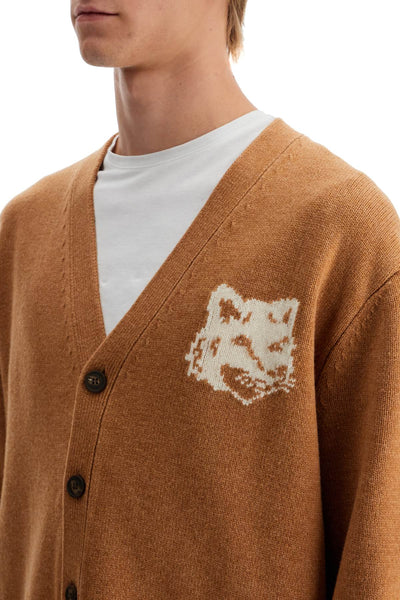 "fox head wool cardigan with NM00508KM0329 SEQUOIA