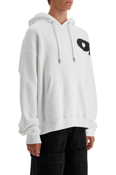 hooded sweatshirt with shared OMBB085F24FLE00L WHITE - BLACK