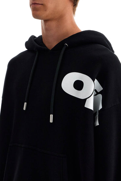 hooded sweatshirt with shared OMBB085F24FLE00L BLACK - WHITE