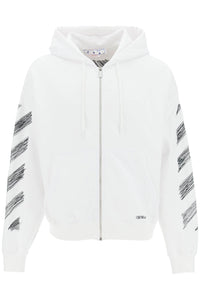 scribble diag full zip hoodie OMBE015S23FLE001 WHITE BLACK