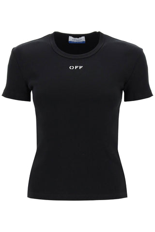 ribbed t-shirt with off embroidery OWAA065C99JER005 BLACK WHITE