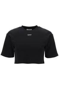 cropped t-shirt with off embroidery OWAA081C99JER004 BLACK WHITE