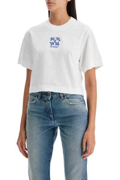 arrow embroidered cropped t-shirt OWAA090F24JER001 WHITE - TRUE BLUE
