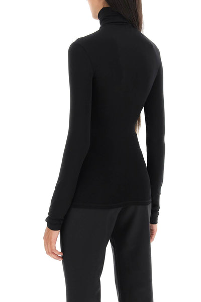 second skin long sleeve turtleneck top OWAD122C99JER003 BLACK WHITE