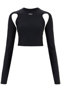 "cropped top with cut out detail OWAD211C99JER001 BLACK WHITE