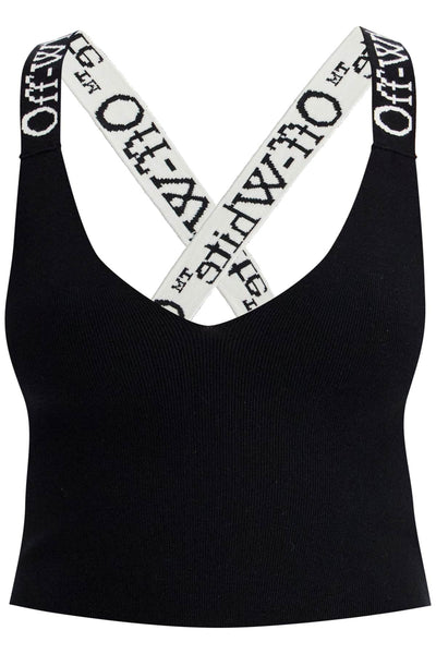 knitted crop top with branded straps OWHD011F24KNI001 BLACK - WHITE