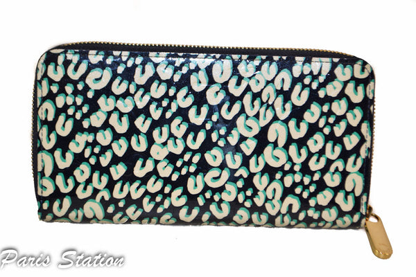 Limited Edition Louis Vuitton Teal & Beige Vernis Leopard Zippy Wallet