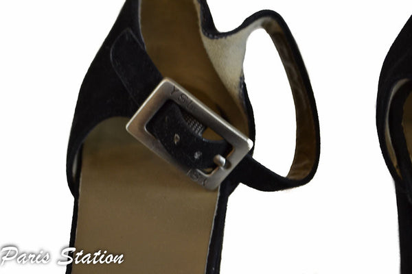 Yves Saint Laurent Black Suede Sandals Size 7