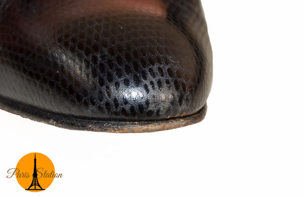 Salvatore Ferragamo Black Snakeskin Embossed Leather Pumps Size 6.5