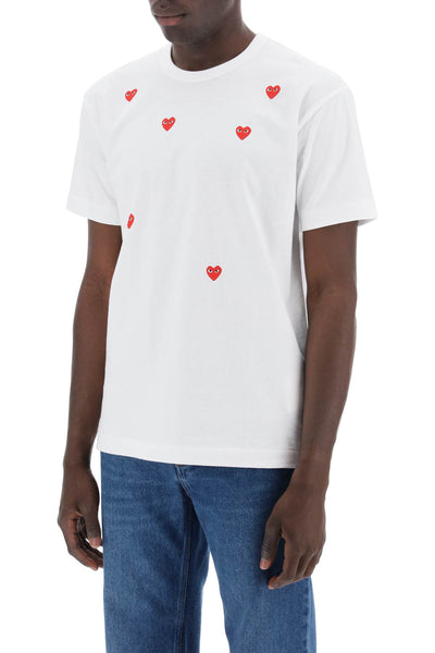 "round-neck t-shirt with heart pattern P1T338 WHITE
