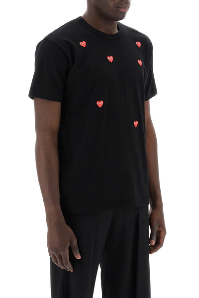 "round-neck t-shirt with heart pattern P1T338 BLACK