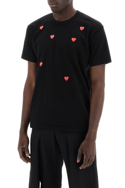 "round-neck t-shirt with heart pattern P1T338 BLACK