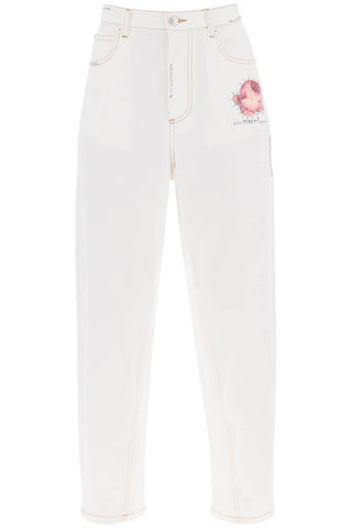 "jeans with embroidered logo and flower patch PAJD0470SXUTC341 LILY WHITE
