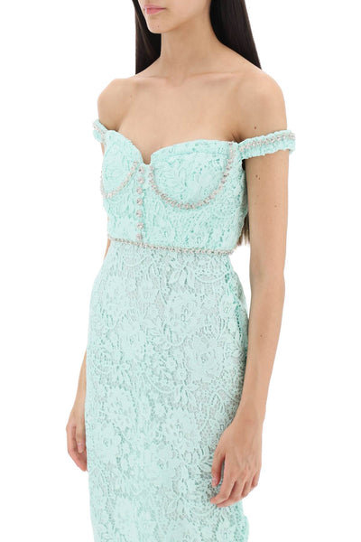 midi dress in floral lace with crystals PF23 114M G GREEN