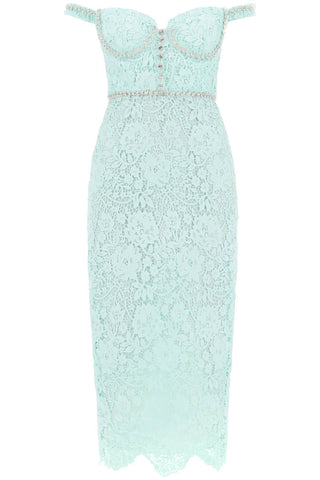 midi dress in floral lace with crystals PF23 114M G GREEN