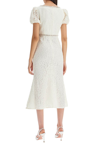 "floral lace midi dress with crystal embell PF24 010M C CREAM