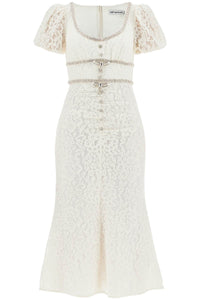 "floral lace midi dress with crystal embell PF24 010M C CREAM