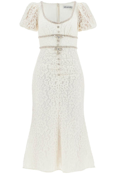 "floral lace midi dress with crystal embell PF24 010M C CREAM