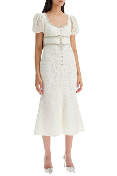 "floral lace midi dress with crystal embell PF24 010M C CREAM