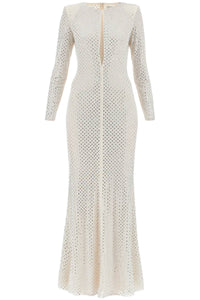 long mesh dress with crystals PF24 046X C CREAM