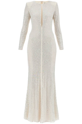 long mesh dress with crystals PF24 046X C CREAM