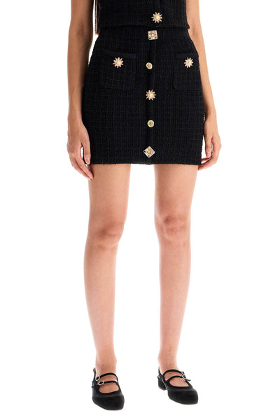 "knitted mini skirt with jewel buttons PF24 128SK B BLACK