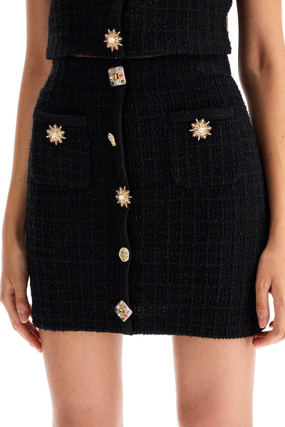 "knitted mini skirt with jewel buttons PF24 128SK B BLACK