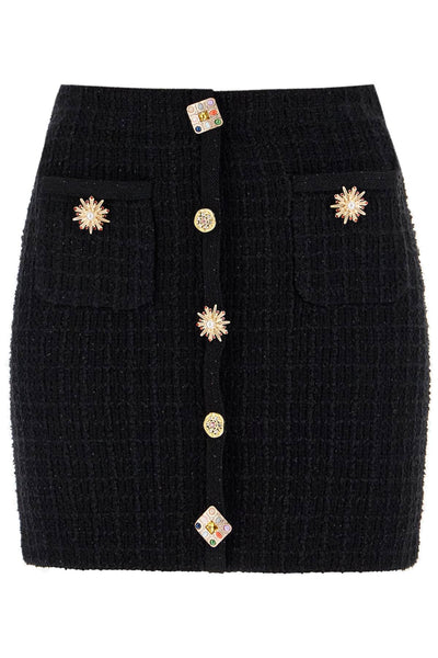 "knitted mini skirt with jewel buttons PF24 128SK B BLACK