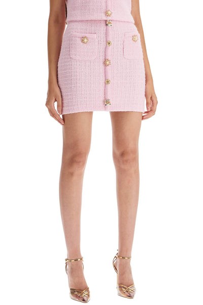 "knitted mini skirt with jewel buttons PF24 128SK P PINK