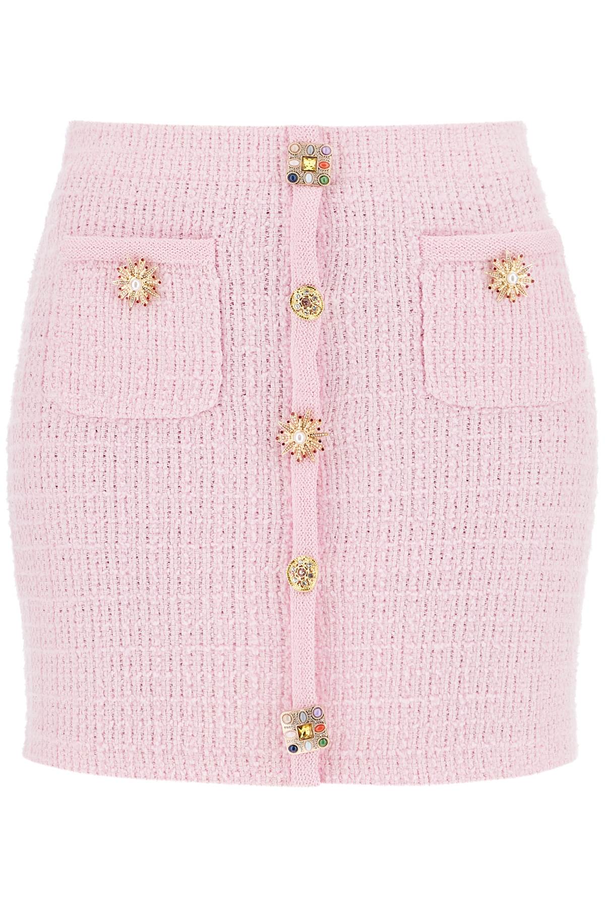 "knitted mini skirt with jewel buttons PF24 128SK P PINK