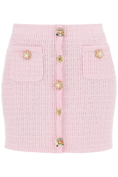 "knitted mini skirt with jewel buttons PF24 128SK P PINK