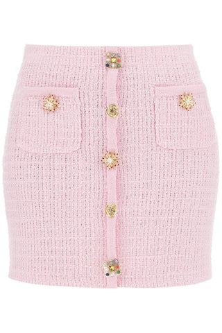 "knitted mini skirt with jewel buttons PF24 128SK P PINK