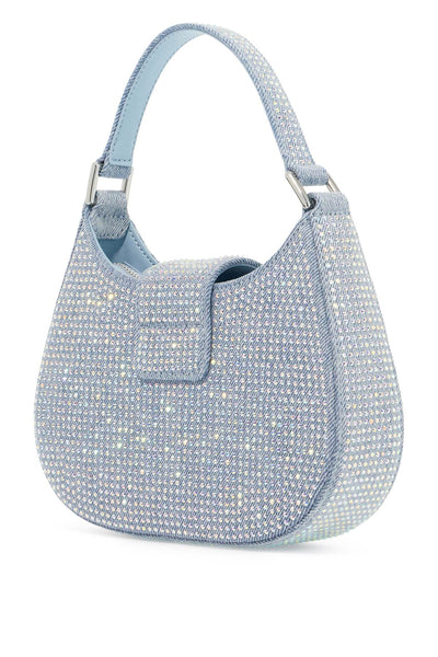 mini crescent denim bag with rhinestones PF24 322S MU BLUE