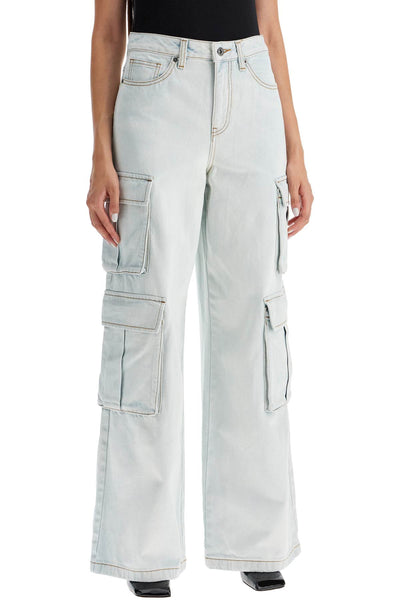 washed denim cargo jeans in PF24 802P W WHITE